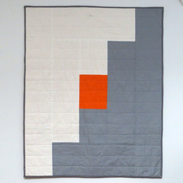 HIPPworks handmade modern quilt tangerine orange gray white kona essex linen